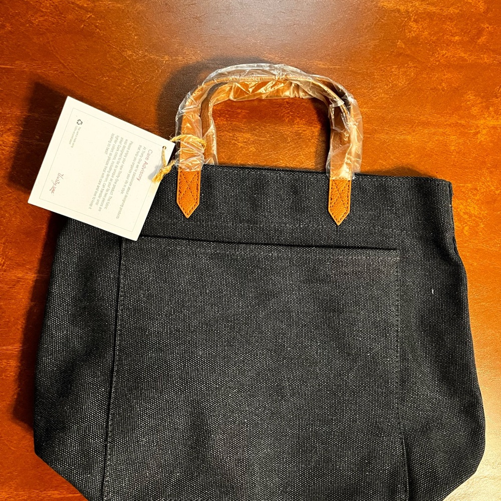 NWT Thirty-One Vintage Slate colored  Tote with Tan Handles
